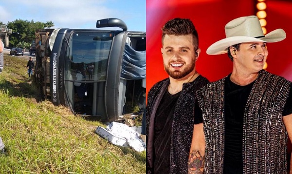 Ônibus da dupla sertaneja Conrado e Aleksandro sofre acidente em
